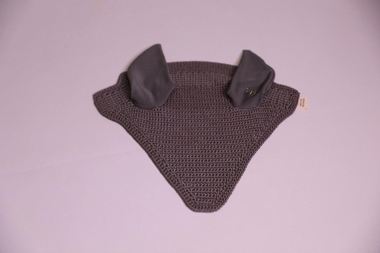 Charcoal Horse Bonnet - Handmade crochet with Swarovski crystals.