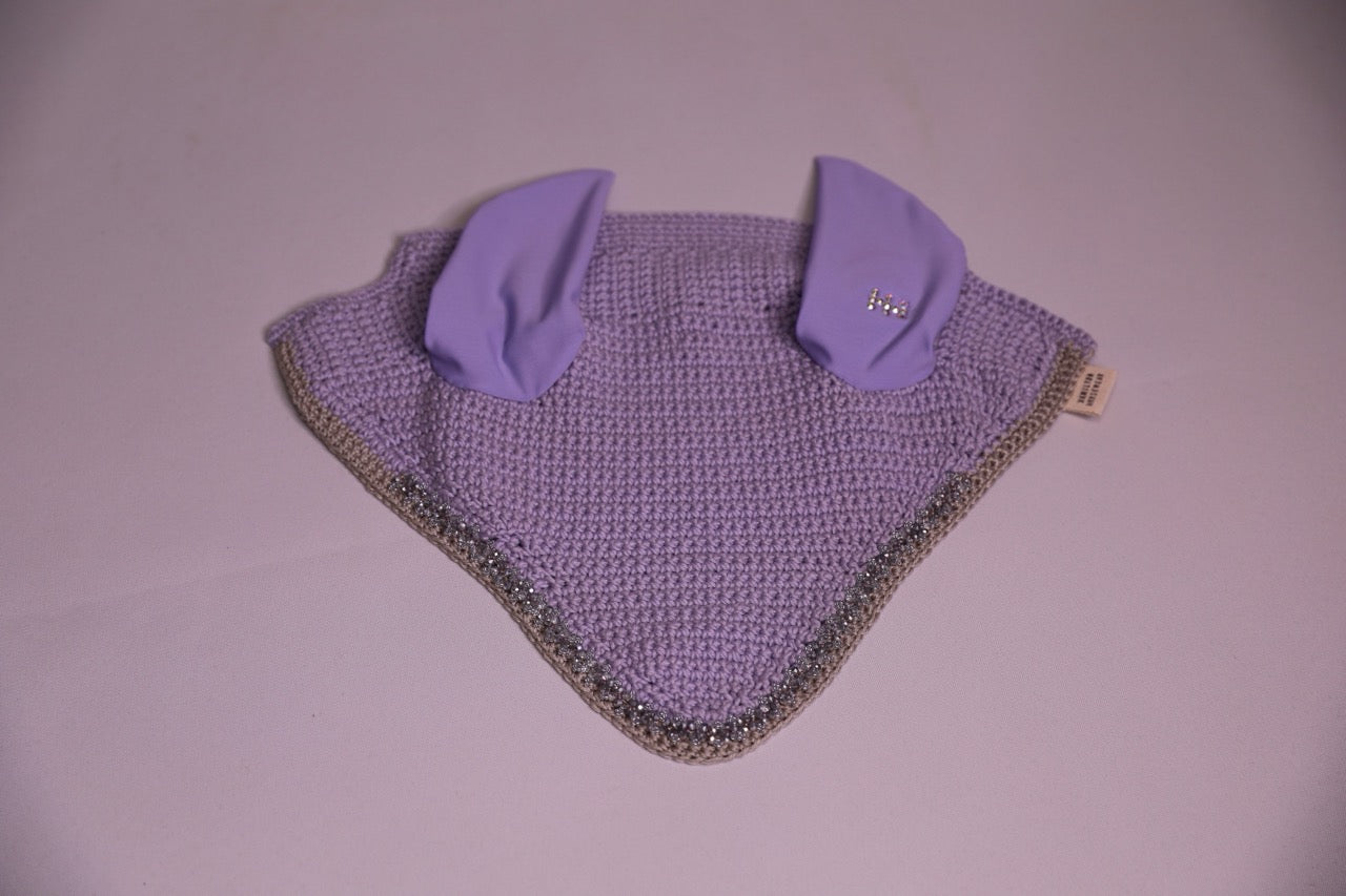 Lilac Horse Bonnet - Handmade crochet silver trim with Swarovski crystals and hand beadwork with crystals.