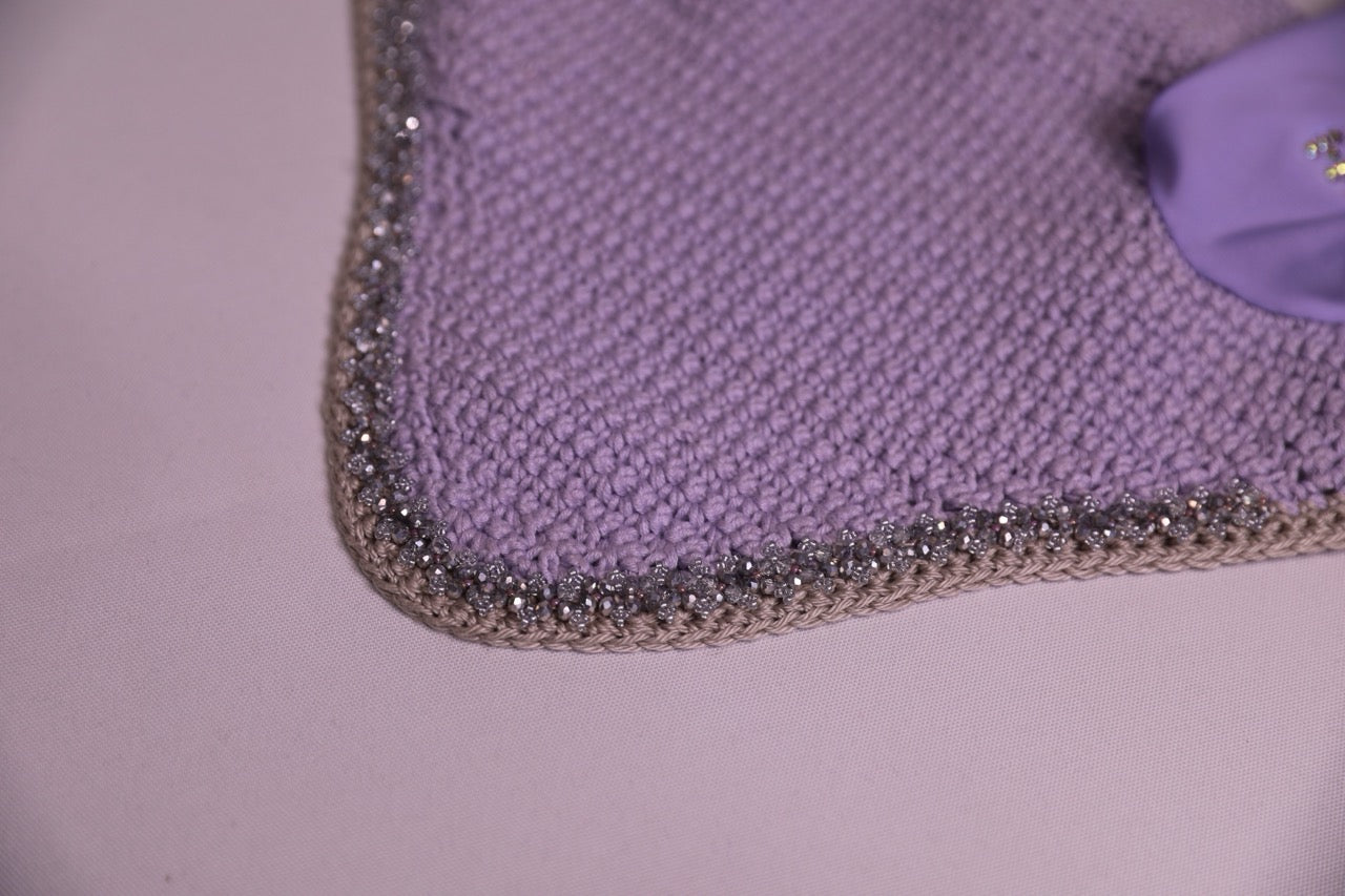 Lilac Horse Bonnet - Handmade crochet silver trim with Swarovski crystals and hand beadwork with crystals.