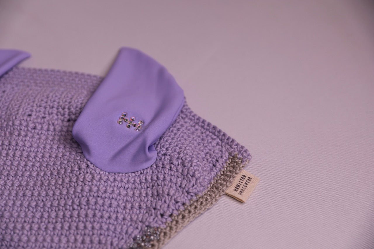 Lilac Horse Bonnet - Handmade crochet silver trim with Swarovski crystals and hand beadwork with crystals.