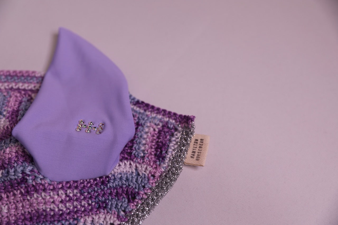 Unicorn Purple Horse Bonnet silver sparkle trim with Swarovski crystals.