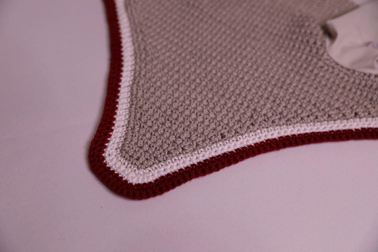 Varsity Edition Silver Horse Bonnet white and burgundy trim with Swarovski crystals.