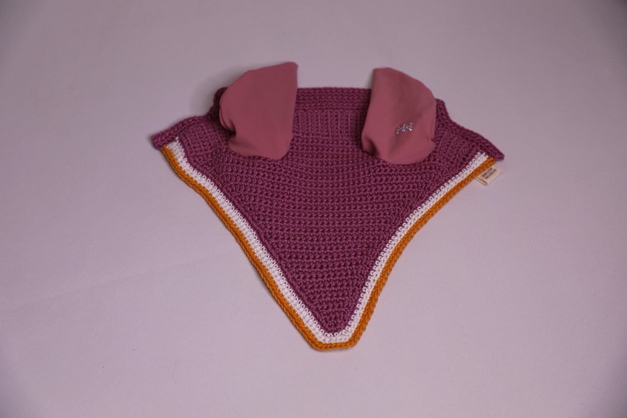 Varsity Edition Wildberry Horse Bonnet white and gold trim Swarovski crystals.