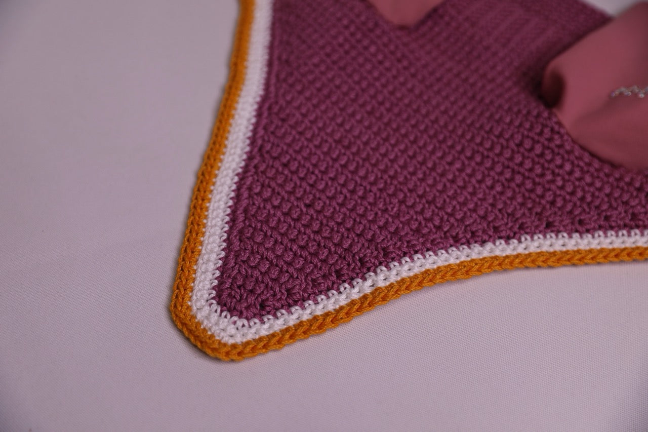 Varsity Edition Wildberry Horse Bonnet white and gold trim Swarovski crystals.