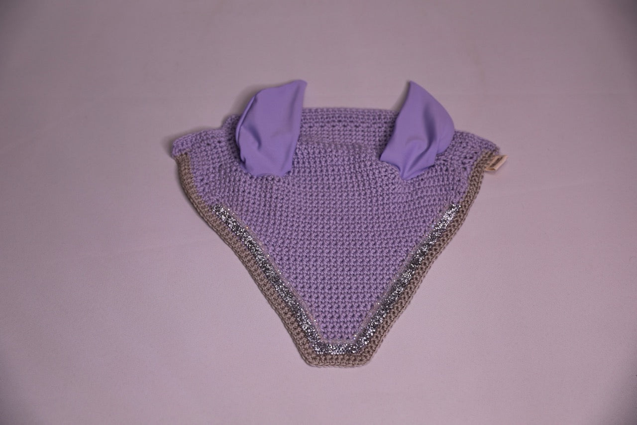 Hand Crocheted Lilac Horse Bonnet with rhinestones and crystals handmade in Canada