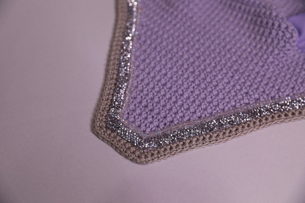 Hand Crocheted Lilac Horse Bonnet with rhinestones and crystals handmade in Canada
