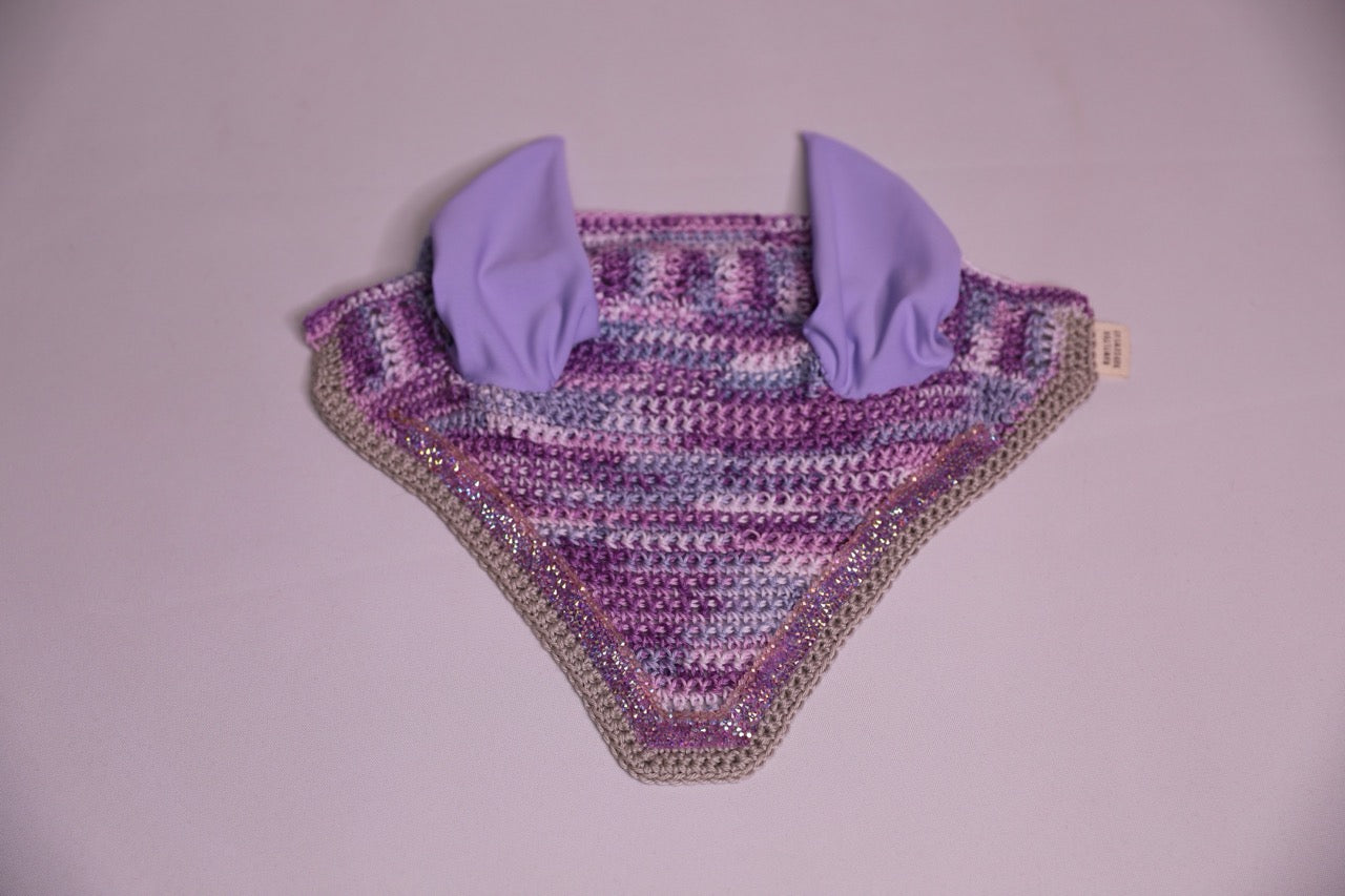 Hand Crocheted Unicorn Purple Pony Bonnet with rhinestones and crystals handmade in Canada