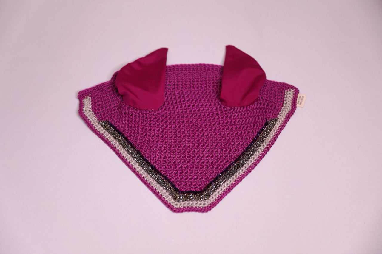 Hand Crocheted Berry Horse Bonnet with rhinestones and crystals handmade in Canada