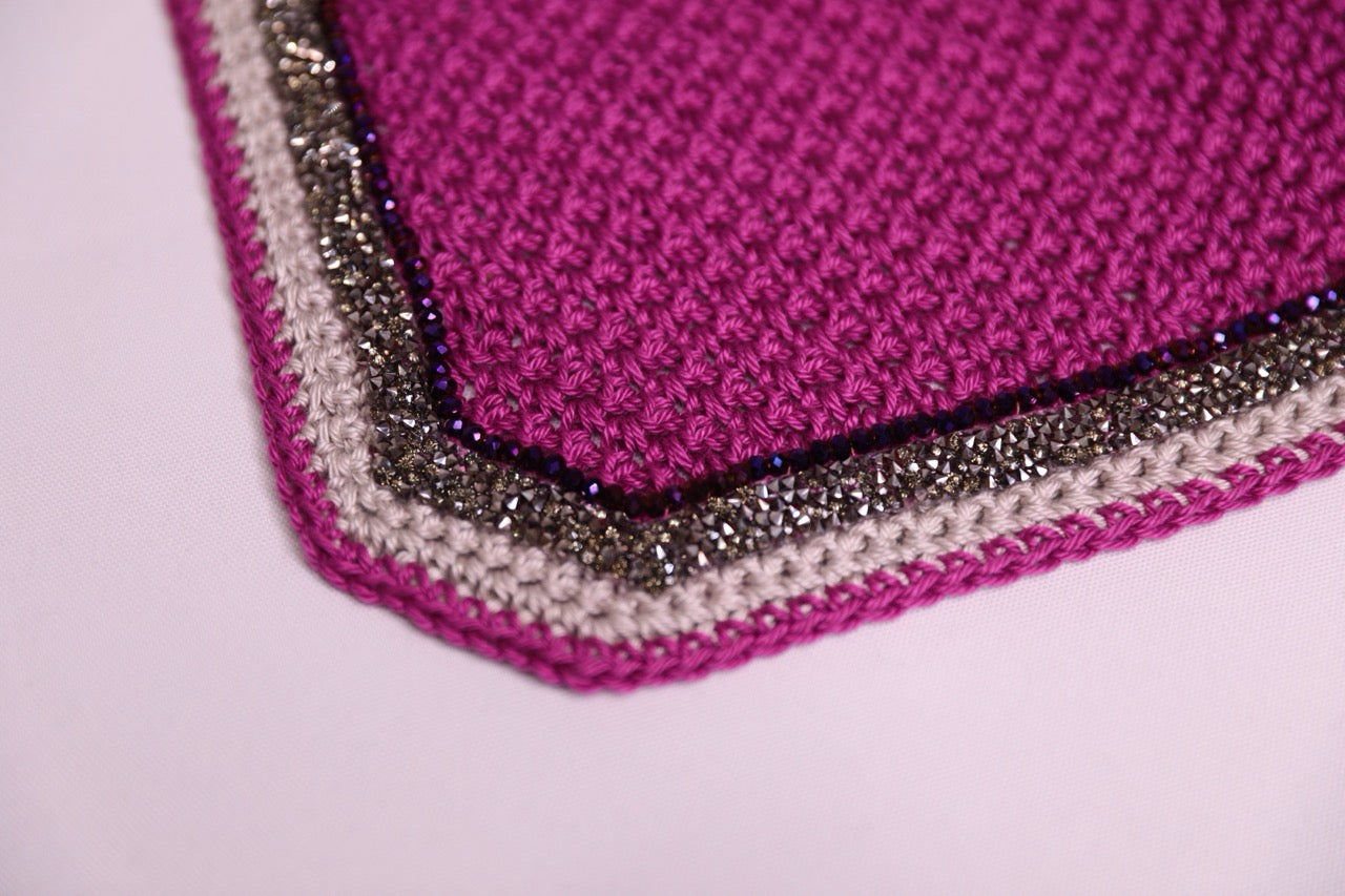 Hand Crocheted Berry Horse Bonnet with rhinestones and crystals handmade in Canada