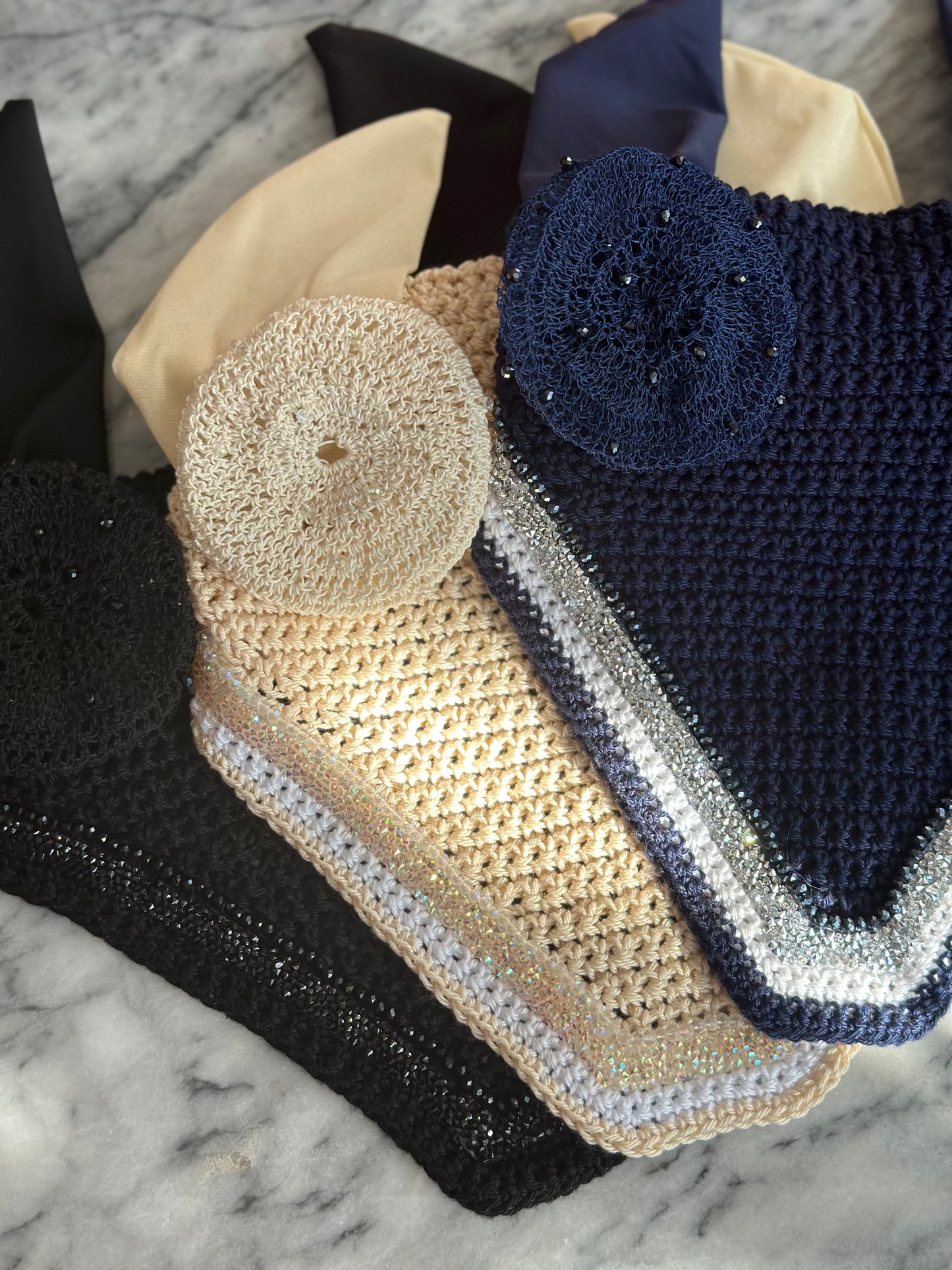Hair Bun Covers With Crystals Hand Crocheted Handmade in Canada