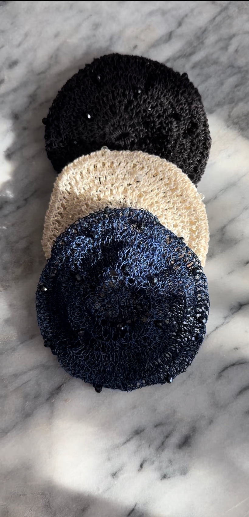 Hair Bun Covers With Crystals Hand Crocheted Handmade in Canada