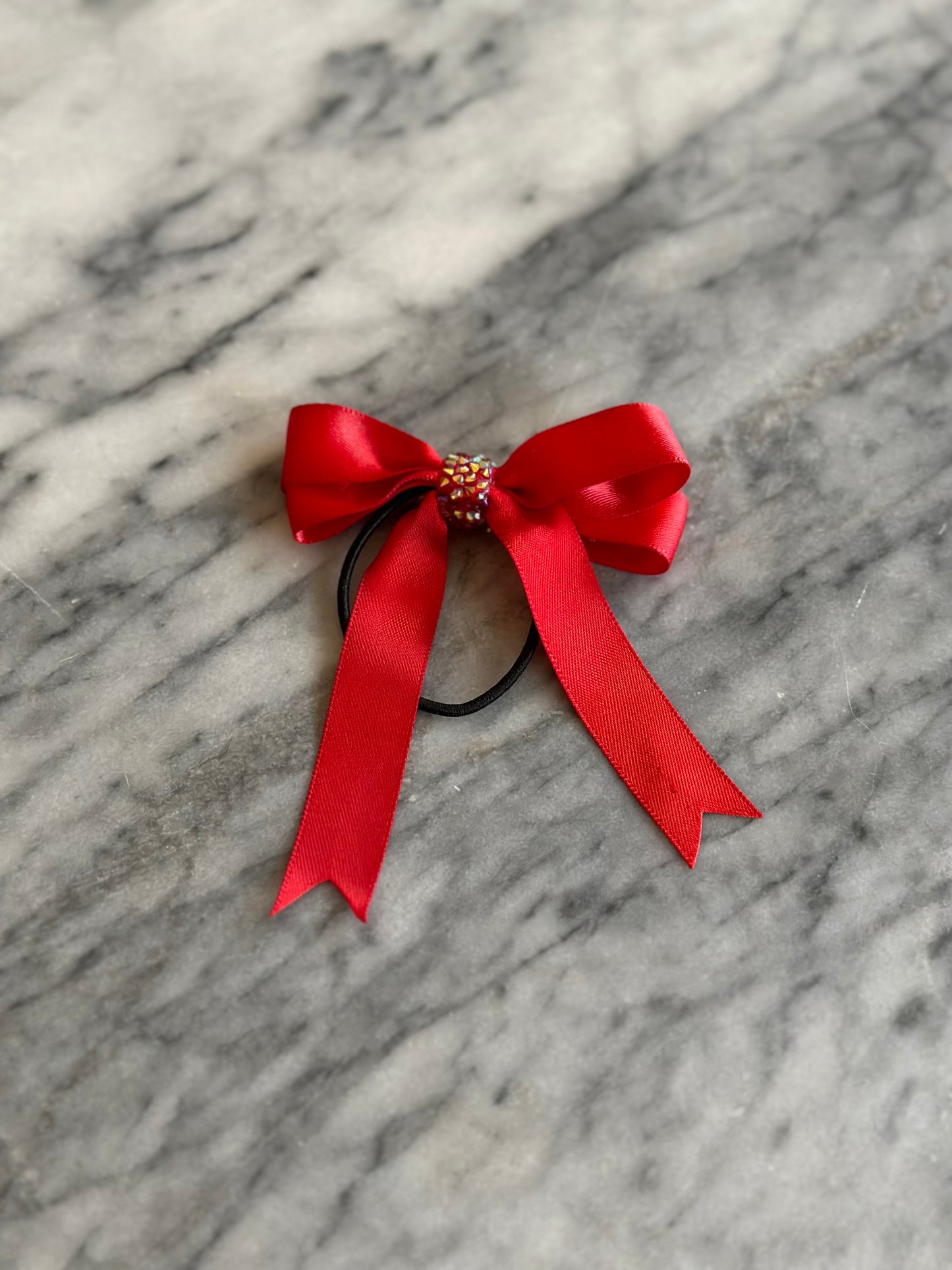 Red Tail Bow with Rihnestones handmade in Canada 100% Polyester one size