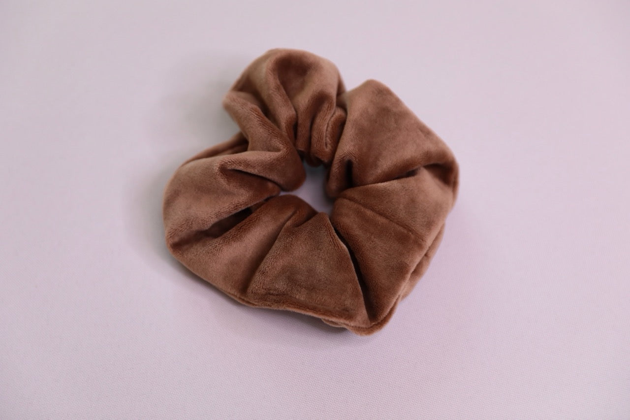 Teddy Bear Brown Velvet Scrunchie Handmade In Canada