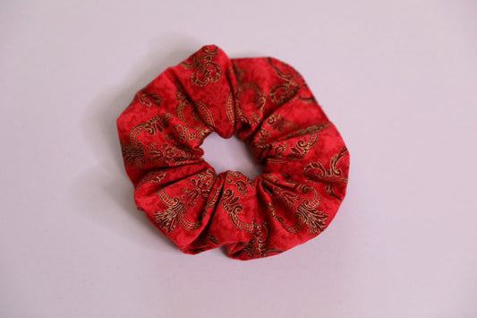 Red Patterned Scrunchie Handmade In Canada