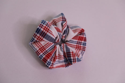 Red White and Blue Plaid Scrunchie Handmade In Canada