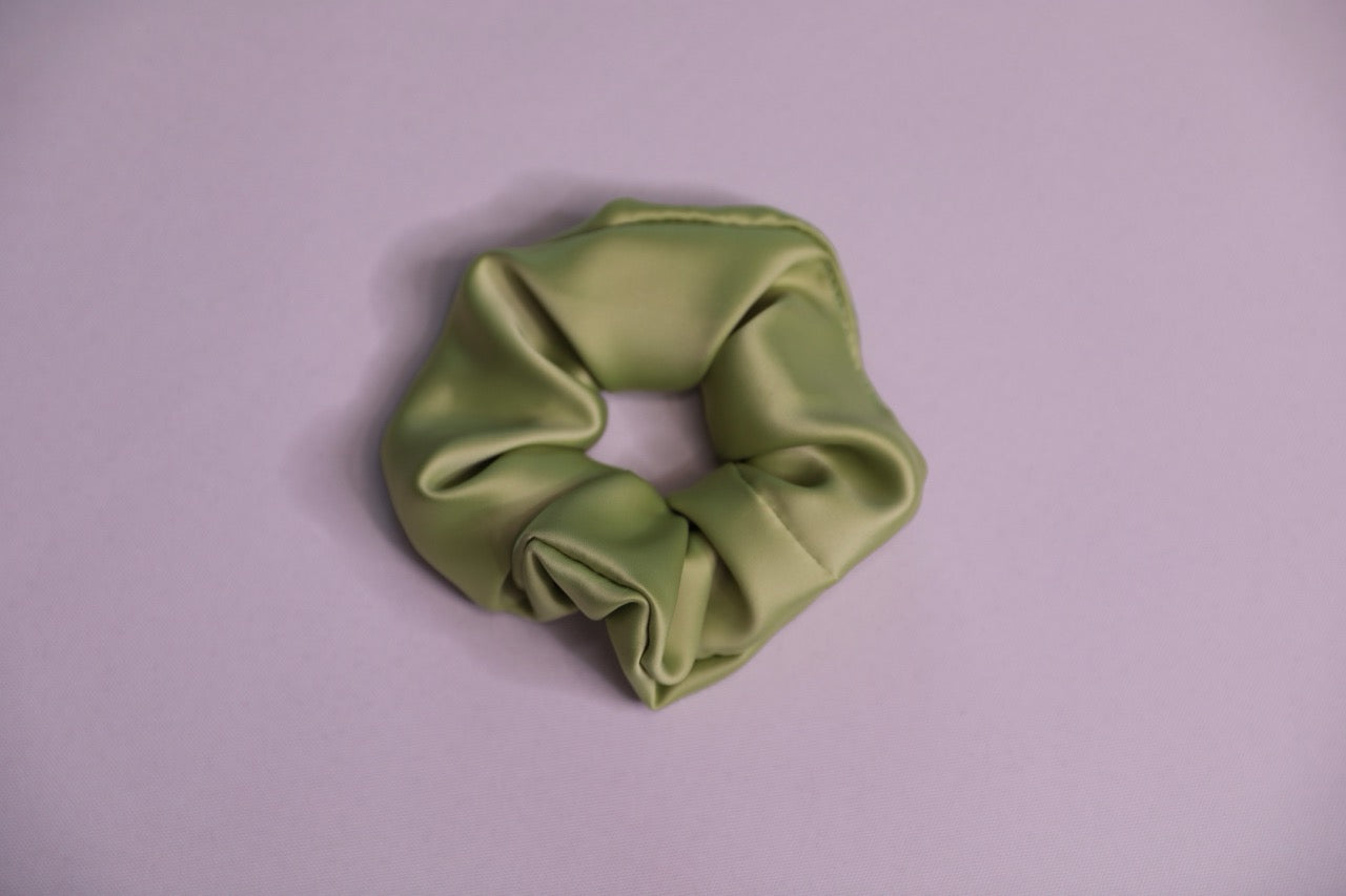 Pastel Green Satin Scrunchie Handmade In Canada