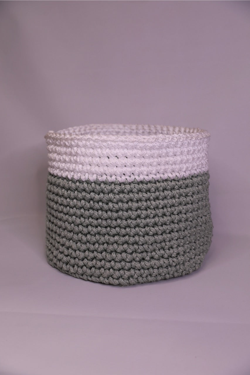 Mint and White Handmade Crochet Basket 100% Polypropylene