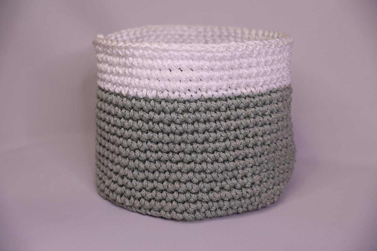 Mint and White Handmade Crochet Basket 100% Polypropylene 