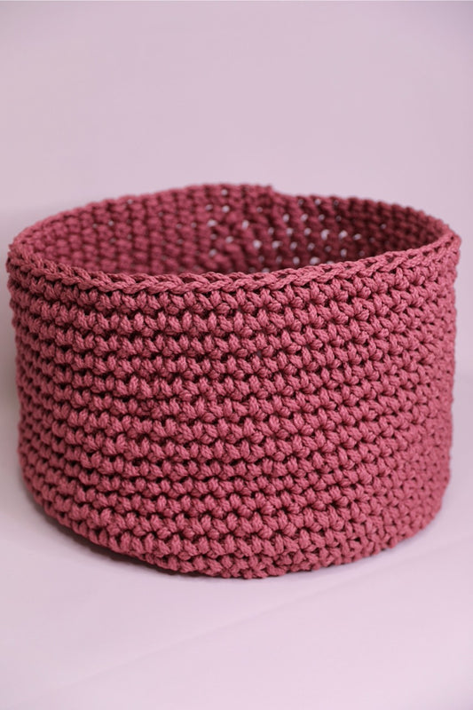 Dusty Rose Handmade Crochet Basket 100% Polypropylene