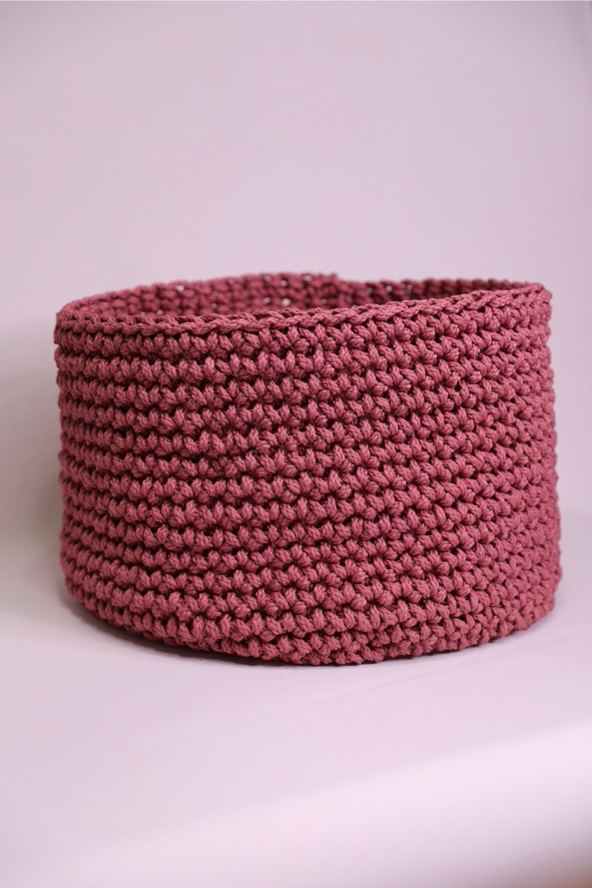 Dusty Rose Handmade Crochet Basket 100% Polypropylene