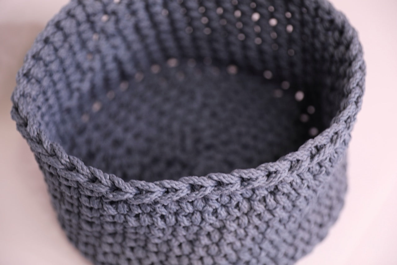 Seal Blue Handmade Crochet Basket 100% polypropylene