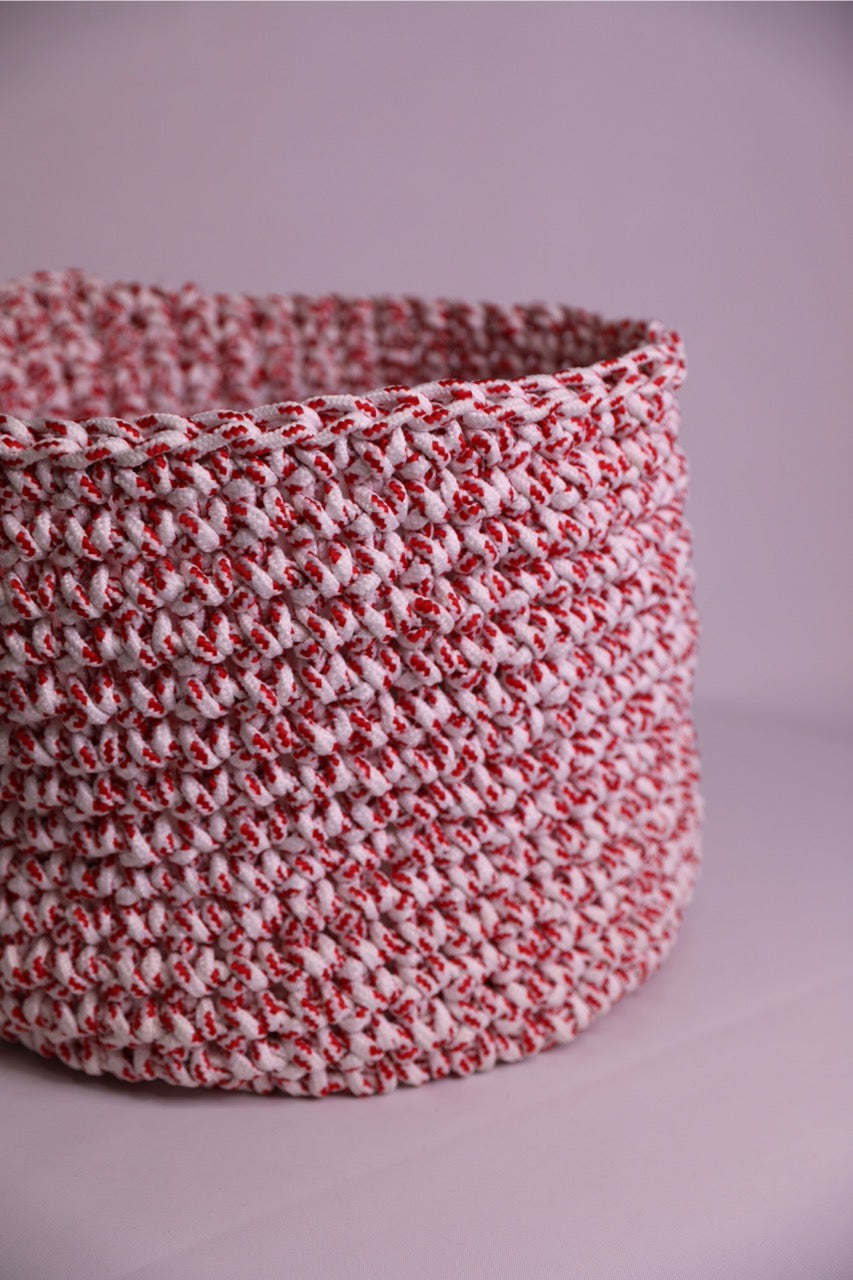 Red and White Handmade Crochet Basket