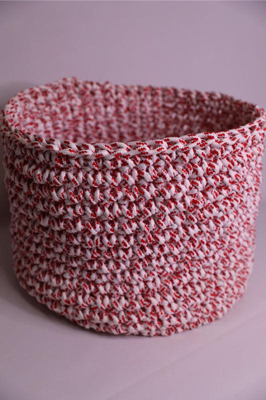 Red and White Handmade Crochet Basket