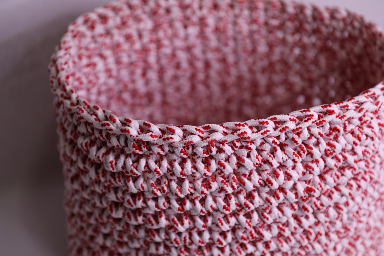 Red and White Handmade Crochet Basket