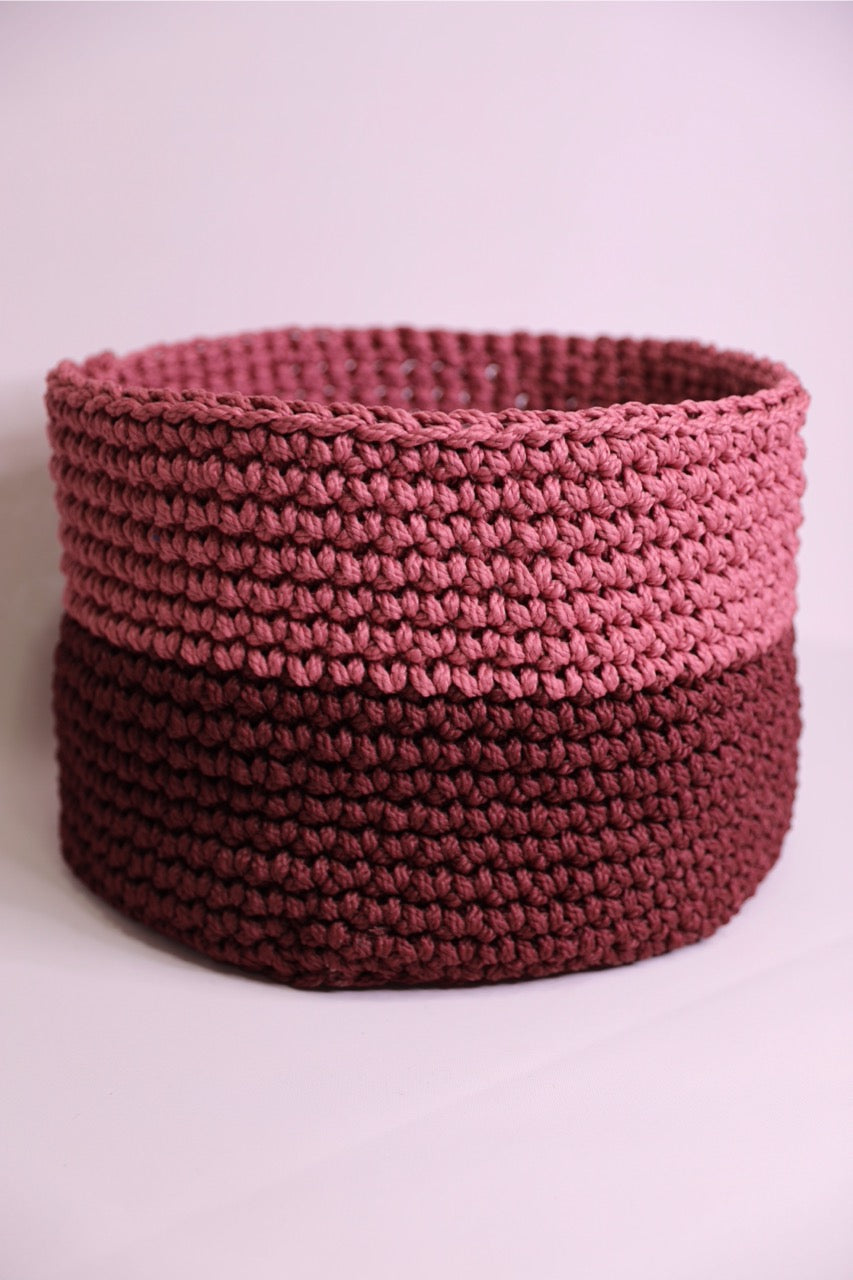 Burgundy and Dusty Rose Crochet Basket