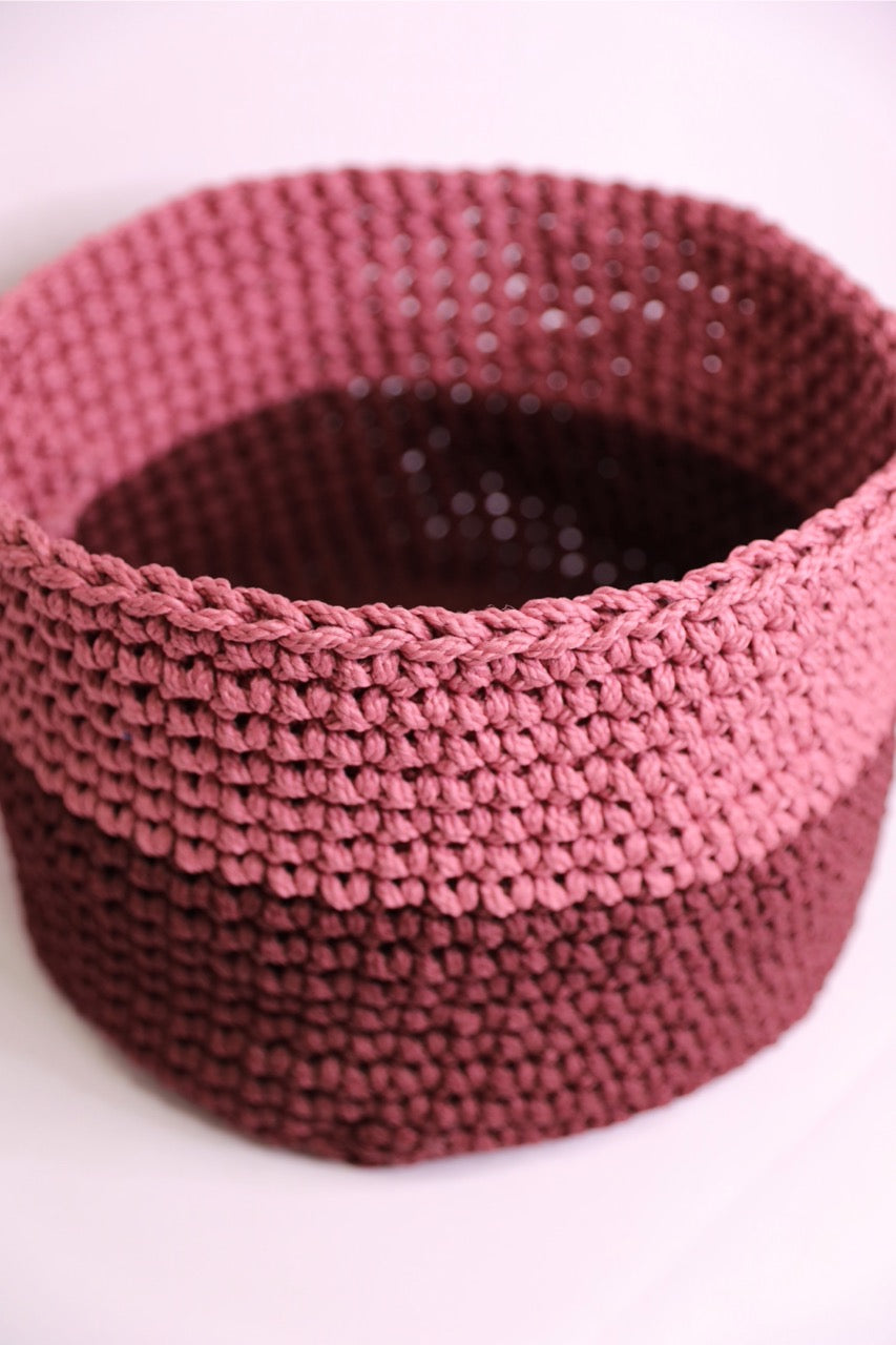 Burgundy and Dusty Rose Crochet Basket