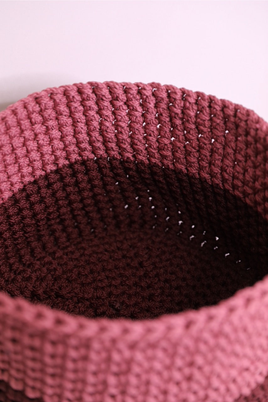 Burgundy and Dusty Rose Crochet Basket