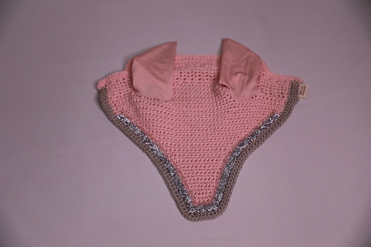 Hand Crocheted Baby Pink Horse Bonnet with rhinestones and crystals handmade in Canada